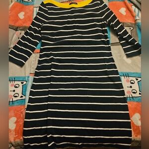 Ralph Lauren Medium Womens Striped Navy Blue and White Dress with Yellow Accent